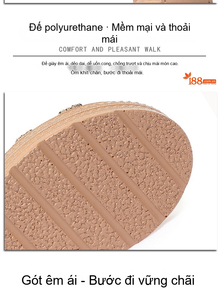 Dép Sandal Nữ Quai Dệt Bện Đính Hoa Đế Mềm Thoải Mái Đế Cao 5cm - 6cm Màu Kem chi tiết 4