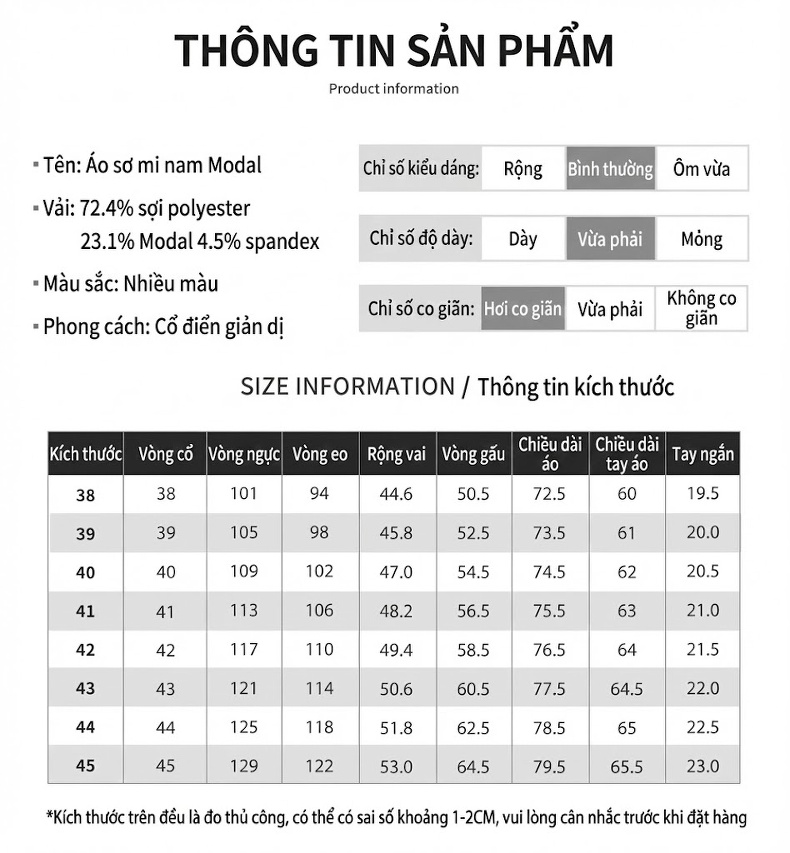 Áo Sơ Mi Dài Tay Modal Màu Trơn Phong Cách Công Sở Cho Nam Màu Trắng, Đen, Xanh, Hồng... chi tiết 8