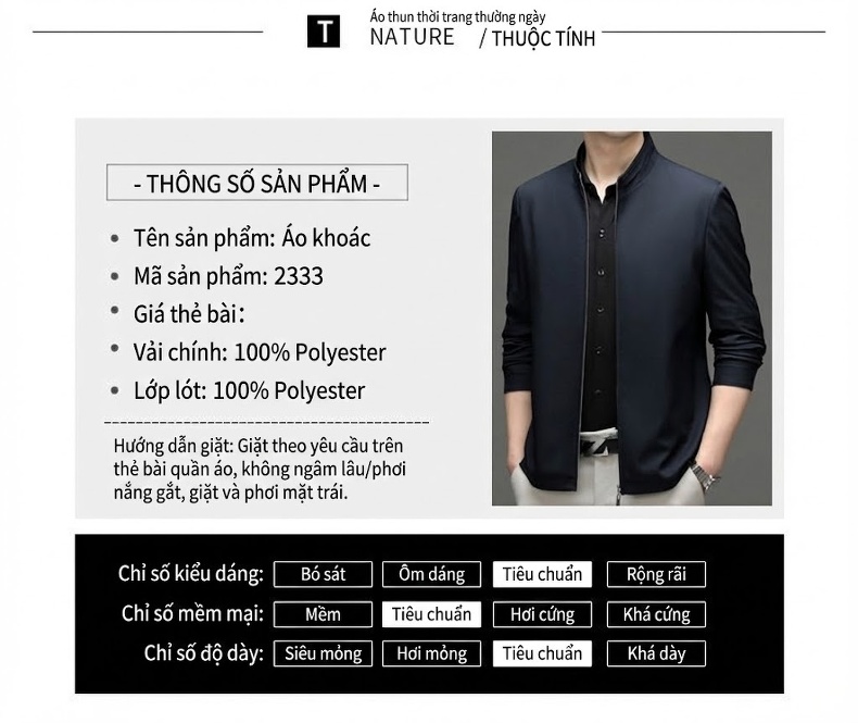 Áo Khoác Lót Gió Nam Cổ Trụ Mỏng Nhẹ Phong Cách Trung Niên Màu Xám, Xanh Navy chi tiết 7