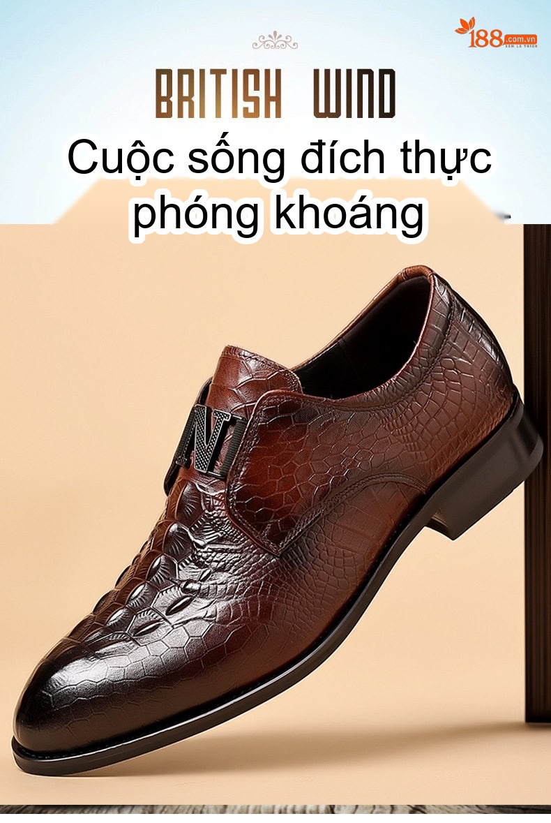 Giày Lười Nam Da Bò Mềm Mại Chiều Cao Đế Khoảng 3cm Màu Nâu, Đen chi tiết 1
