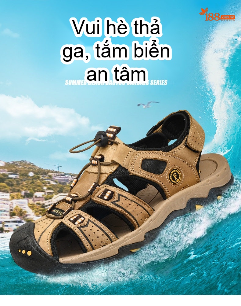 Sandal Rọ Nam Da Thật Thoáng Khí Đi Biển Chiều Cao Đế Khoảng 3cm Màu Nâu, Đen chi tiết 1