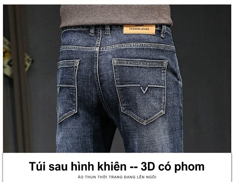 Quần Jean Nam Dáng Suông Lót Lông Dày Dặn Co Giãn Thoải Mái Phong Cách Lịch Lãm Màu Xanh chi tiết 19