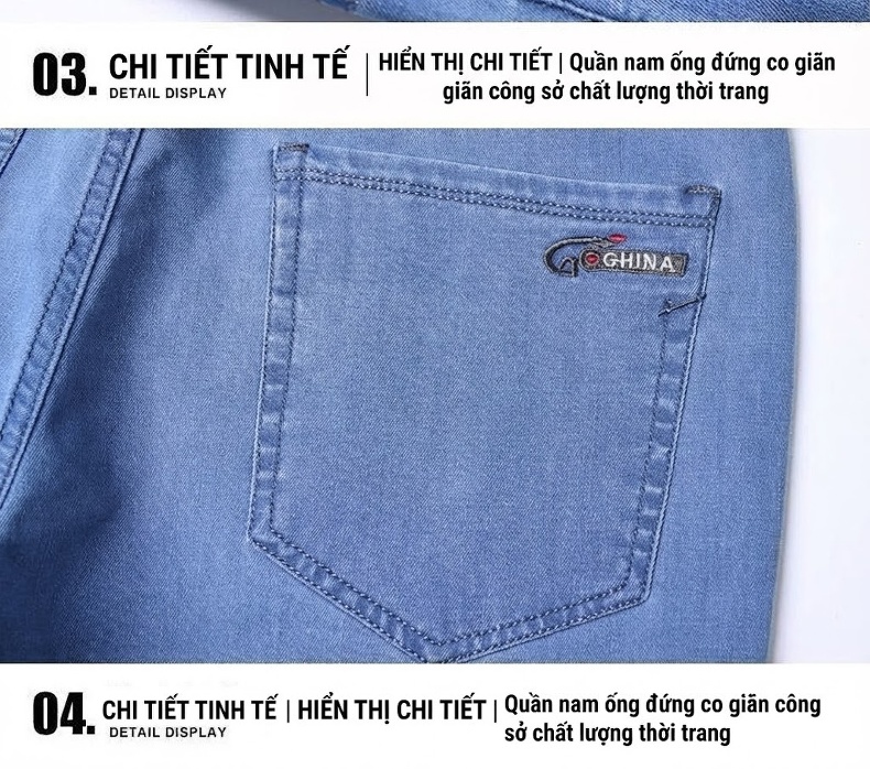 Quần Jean Dài Nam Ống Đứng Co Giãn Vừa Vặn Màu Xanh Navy chi tiết 27