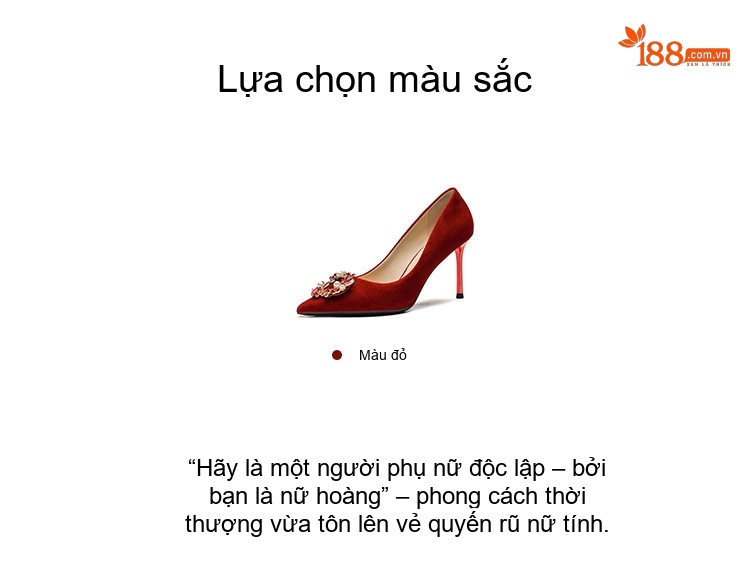 Giày Cao Gót Nữ Hở Lưng Nỉ Đính Đá Chiều Cao Đế Khoảng 8cm Màu Đỏ chi tiết 3