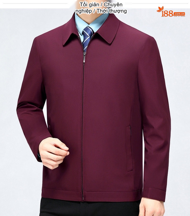 Áo Khoác Nam Cổ Bẻ Khóa Kéo Dáng Suông Rộng Vải Dệt Màu Xanh Navy, Đỏ Rượu, Be, Xanh Đen, Xám... chi tiết 32