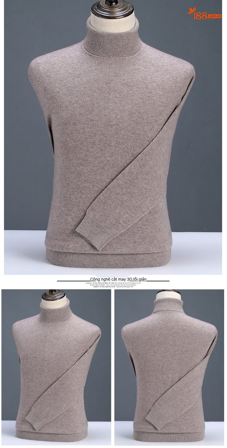 Áo Len Nam Cổ Lọ Dệt Kim Cashmere Dày Dặn Giữ Ấm Màu Nâu, Đỏ Rượu, Xám, Đen chi tiết 21