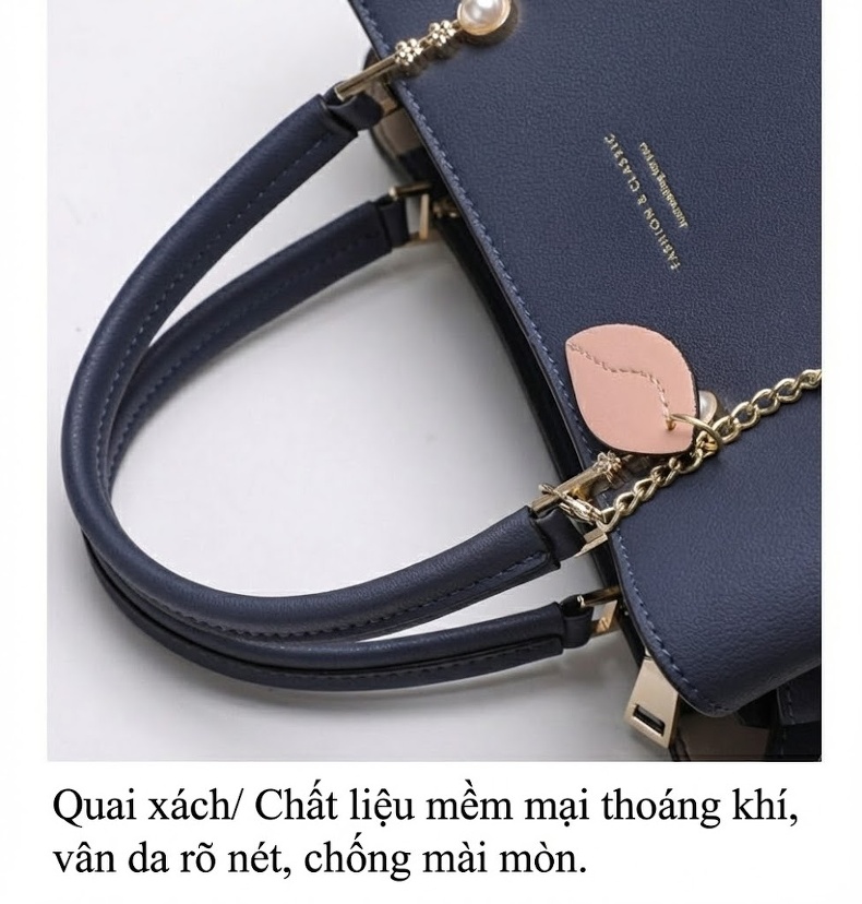 Túi Đeo Chéo Nữ Da Bò Đeo Vai Xách Tay Phong Cách Thanh Lịch Màu Xanh Dương chi tiết 17