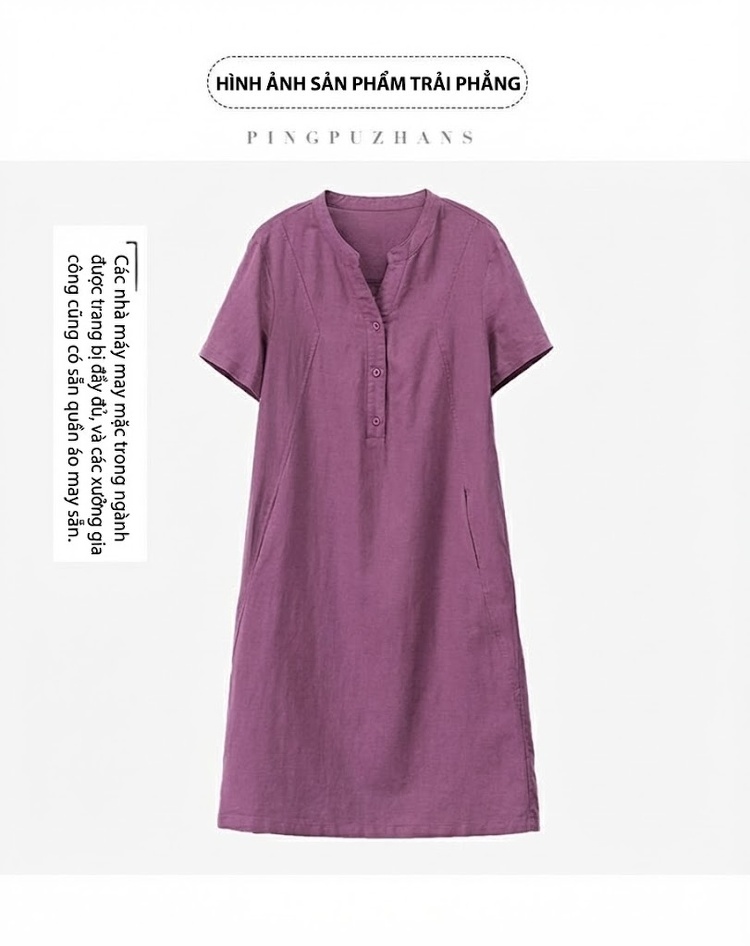 Váy Midi Nữ Cổ chữ V Tay Ngắn Phong Cách Retro Thanh Lịch Cotton Màu Xanh Rêu, Xanh Lá, Tím, Xanh Navy... chi tiết 32