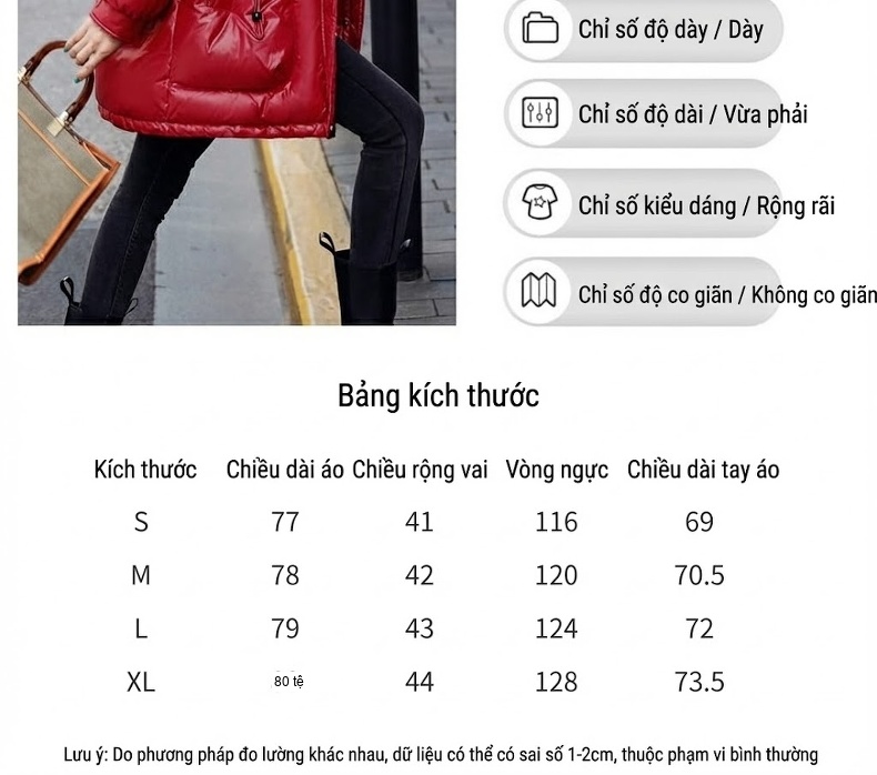 Áo Khoác Phao Nữ Dáng Dài Vừa Vặn Lót Lông Vũ Trắng Dáng Nhỏ Bề Mặt Bóng Màu Đỏ, Đen chi tiết 11