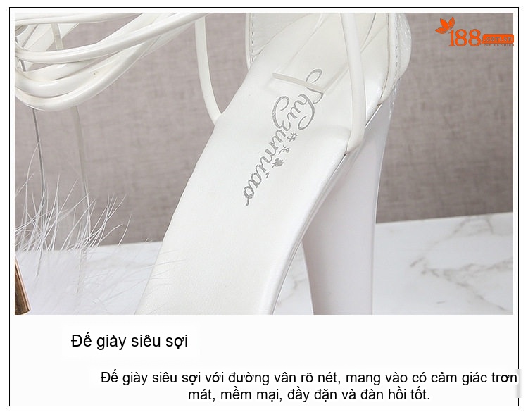 Giày Sandal Cao Gót Nữ Quai Dây Buộc Da Bóng Gót Cao 10cm - 12cm Màu Đen, Đỏ, Trắng, Xanh... chi tiết 4