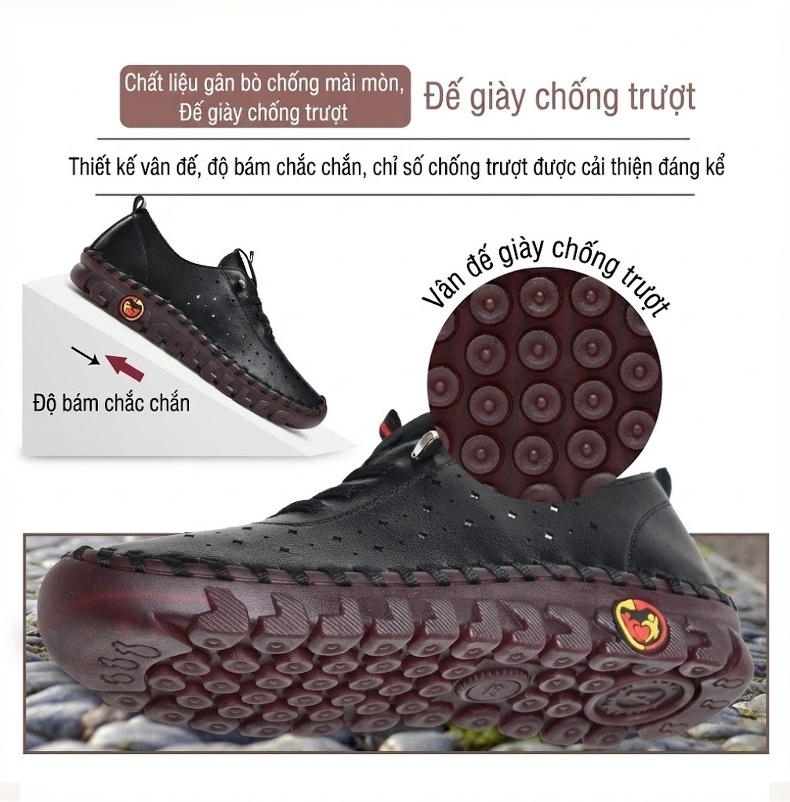 Giày Lười Mùa Hè Nữ Da Mềm Đục Lỗ Thoáng Khí Chiều Cao Đế Khoảng 3cm Màu Trắng, Đỏ, Đen, Nâu chi tiết 5