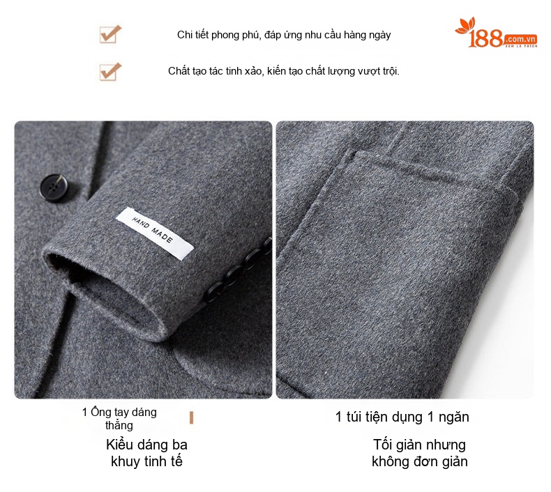 Áo Khoác Dạ Nam Hai Mặt Áo Vest Ngắn Màu Trơn chi tiết 8