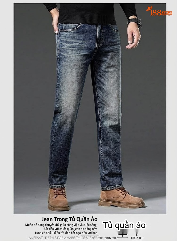 Quần Jean Nam Ống Đứng Co Giãn Vừa Vặn Phong Cách Retro Màu Xanh Denim chi tiết 13
