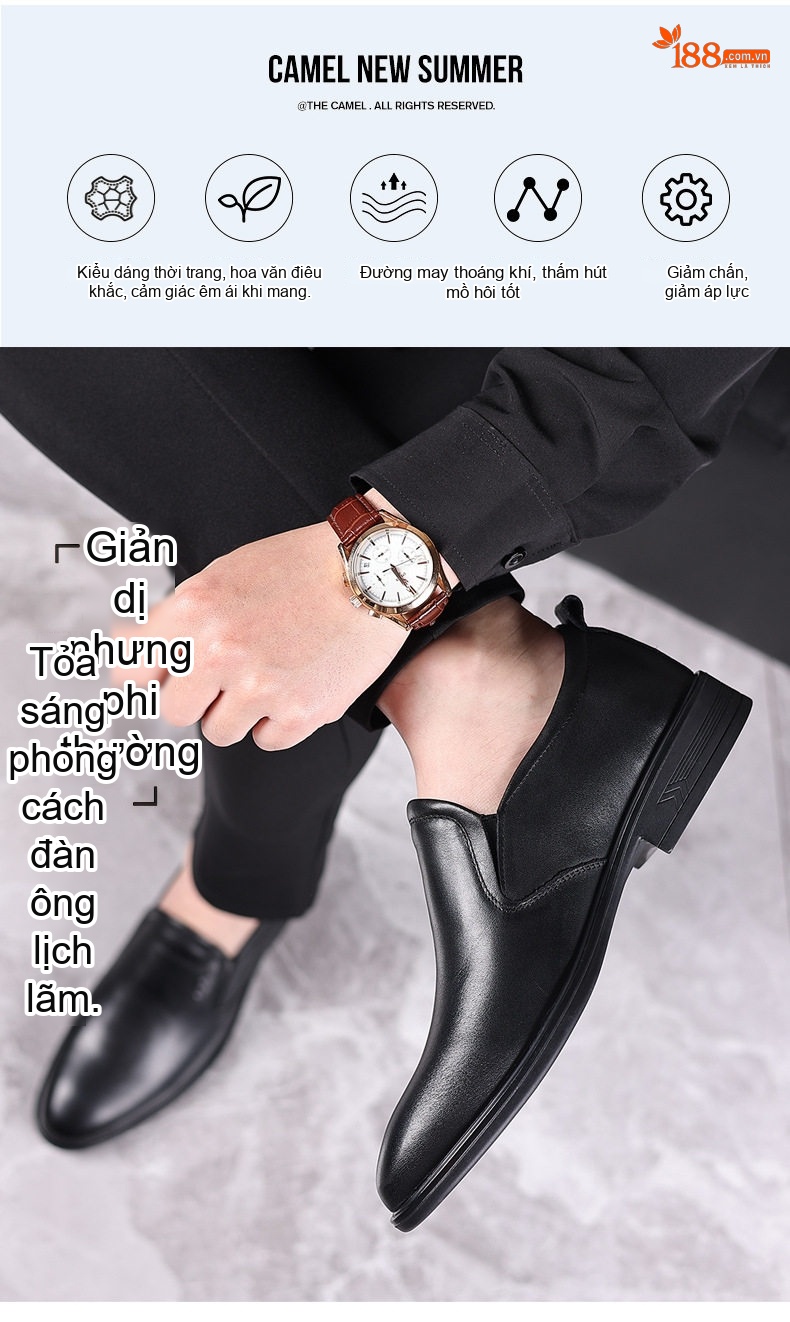 Giày Tây Buộc Dây Nam Da Bò Mũi Nhọn Chiều Cao Đế Khoảng 3cm Màu Đen chi tiết 3
