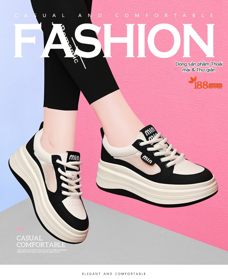 Giày Thể Thao Nữ Da Thật Kiểu Dáng Sneaker Chiều Cao Đế Khoảng 4cm Màu Trắng, Đen chi tiết 1