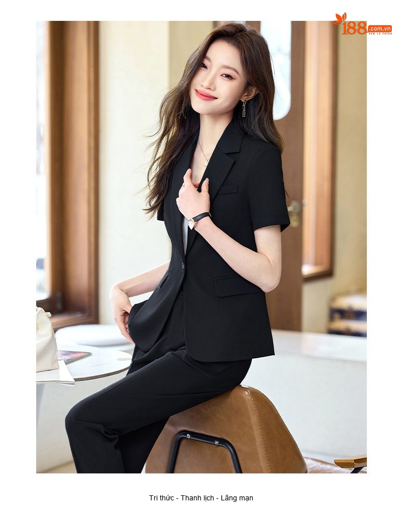 Bộ Vest Công Sở Nữ Tay Ngắn Quần/Chân Váy Màu Xám, Đen chi tiết 18