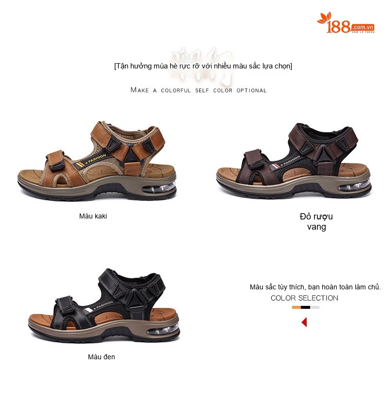 Dép Sandal Nam Da Thật Hở Ngón Thoáng Khí Chiều Cao Đế Khoảng 4cm Màu Nâu, Đen chi tiết 7