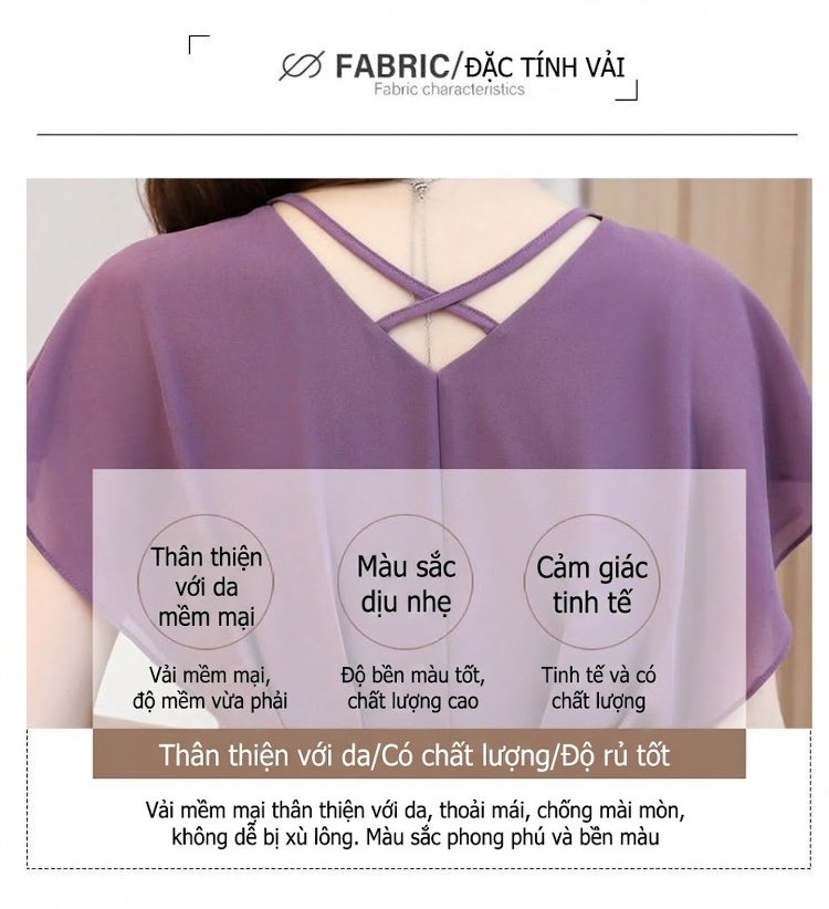 Váy Liền Thân Nữ Cổ chữ V Tay Ngắn Thanh Lịch Màu Đen, Tím, Hồng chi tiết 14