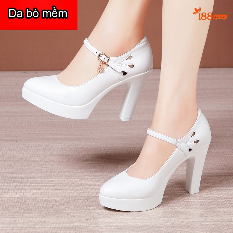 Giày Cao Gót Nữ Da Thật Mũi Nhọn Chiều Cao Đế Khoảng 7cm Màu Trắng, Đen, Đỏ