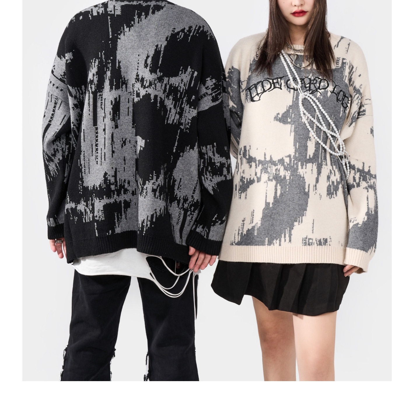 Áo Sweater Nam Nữ Dệt Kim Tay Dài Form Rộng Phong Cách Đường Phố Màu Đen, Kem chi tiết 11