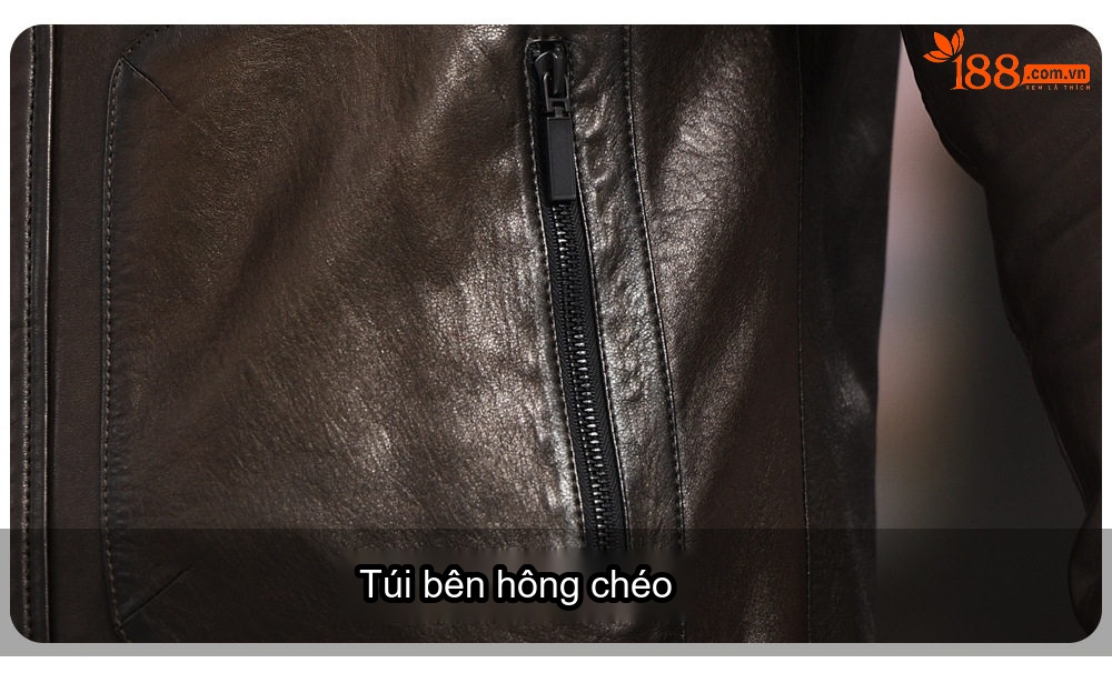 Áo Khoác Da Cừu Sáp Dầu Nam Kiểu Ngắn Cổ Bẻ Thời Trang Trung Niên Màu Nâu chi tiết 8