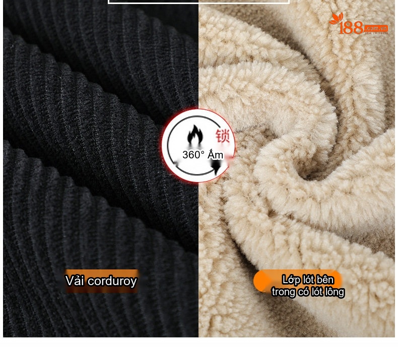 Áo Khoác Nam Cổ Bẻ Vải CORDUROY Dáng Bomber Màu Đen, Kem, Xanh Olive chi tiết 19