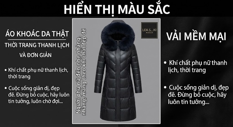 Áo Khoác Phao Nữ Dáng Dài Da Cừu Lông Cáo Có Mũ Trùm Đầu Màu Đen chi tiết 14