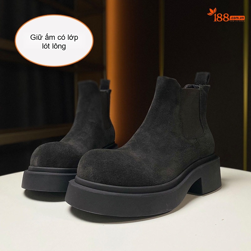 Boot Chelsea Nữ Da Bò Satin Đế Cao 5cm Màu Đen, Nâu