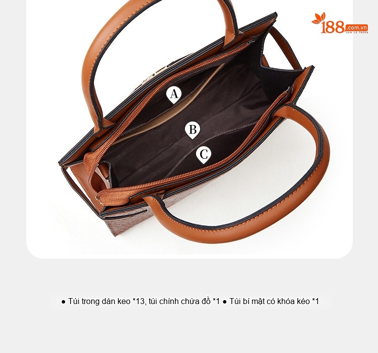 Set Túi Xách Nữ 3 Món Da Bóng Retro Đeo Vai, Xách Tay, Đeo Chéo, Túi Mẹ Con Màu Đen, Đỏ, Xanh Lá, Nâu... chi tiết 4