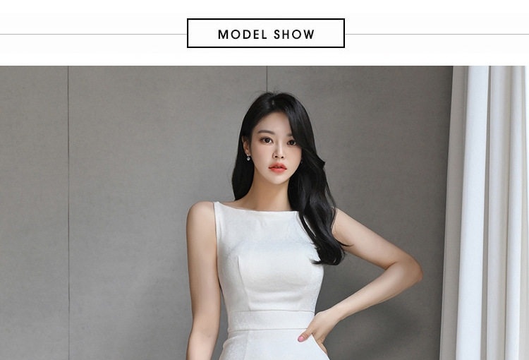 Đầm Ôm Body Nữ Dáng Bút Chì Thiết Kế Nhấn Eo Vải Jacquard Màu Trắng chi tiết 3