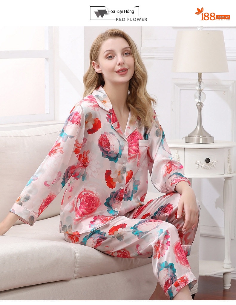 Bộ Pijama Lụa Tơ Tằm Dài Tay Nữ Size Lớn Họa Tiết Hoa Mùa Thu chi tiết 35
