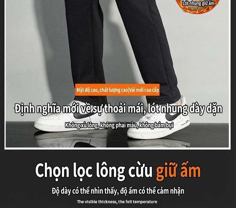 Quần dài nam lông cừu non dày dặn ống bo thể thao chi tiết 2