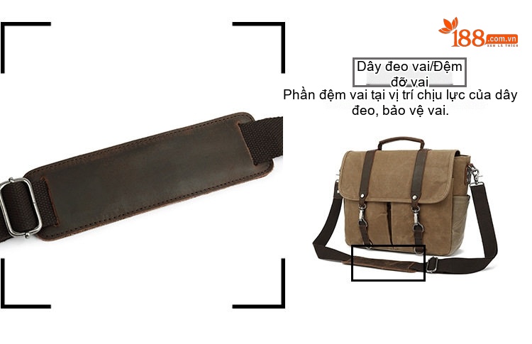Túi Đeo Chéo Vải Canvas Nam Nữ Túi Đựng Máy Ảnh Một Bên Vai Da Thật Màu Nâu, Xanh Rêu, Xám, Đen... chi tiết 11