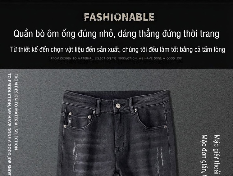 Quần Jean Dáng Suông Nam Cotton Cao Cấp Màu Đen, Xám... chi tiết 15