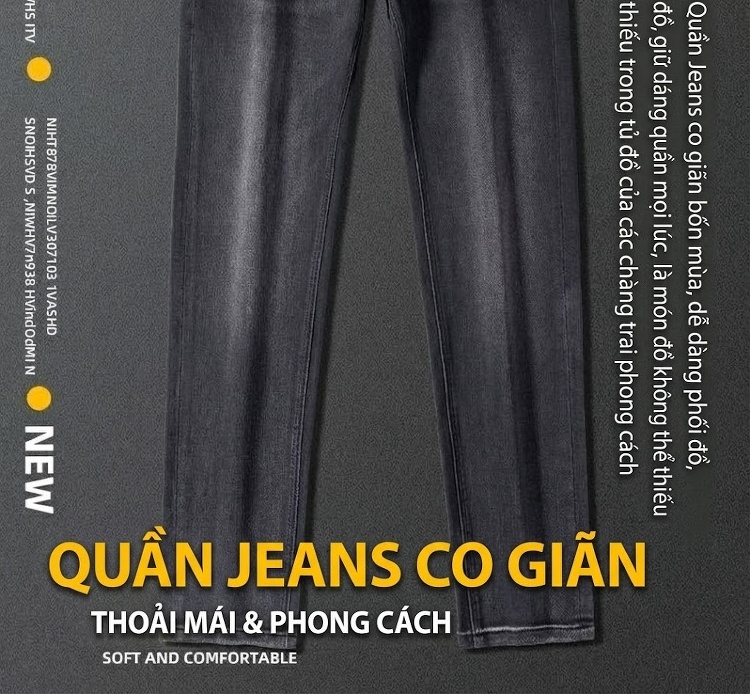 Quần Jean Dáng Suông Nam Cotton Cao Cấp Màu Đen, Xám... chi tiết 16