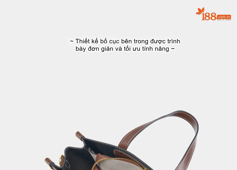 Túi Tote Nữ Da Thật Dáng Đứng Công Sở Đeo Vai, Đeo Chéo Màu Đen, Nâu chi tiết 5
