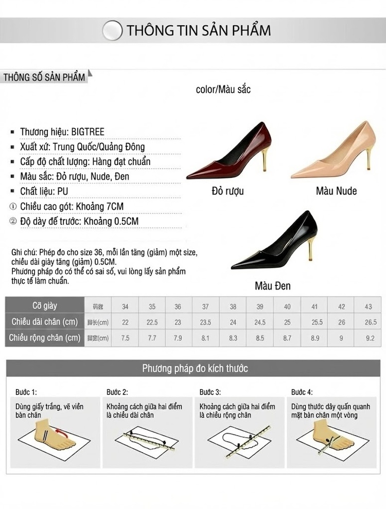 Giày Cao Gót Nữ Mũi Nhọn Da Bóng Chiều Cao Đế Khoảng 8cm Màu Đen, Đỏ, Nude chi tiết 1