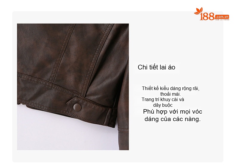 Áo Khoác Da Kiểu Bomber Nữ Dáng Ngắn Da Bóng Màu Đen, Nâu chi tiết 9