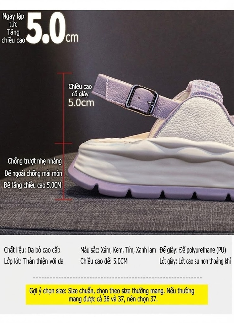 Dép Sandal Nữ Đế Bệt Quai Ngang Đính Đá Đế Cao 4cm - 5cm Màu Trắng, Xanh, Tím chi tiết 6