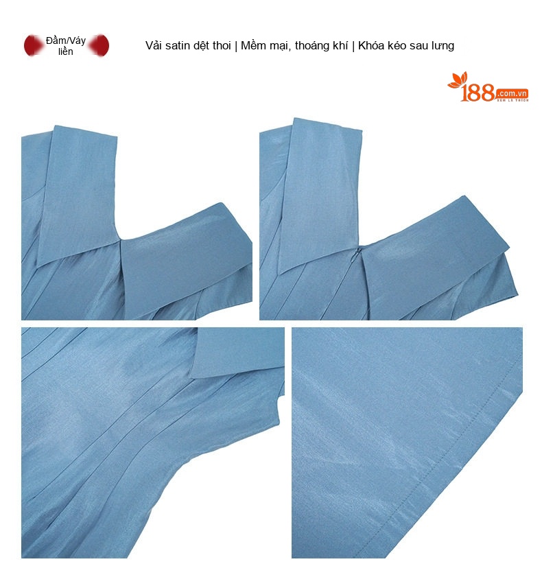 Đầm Dự Tiệc Dáng Ôm Cổ Búp Bê Phong Cách Pháp Trẻ Trung Thanh Lịch Màu Đen, Kem, Xanh chi tiết 5