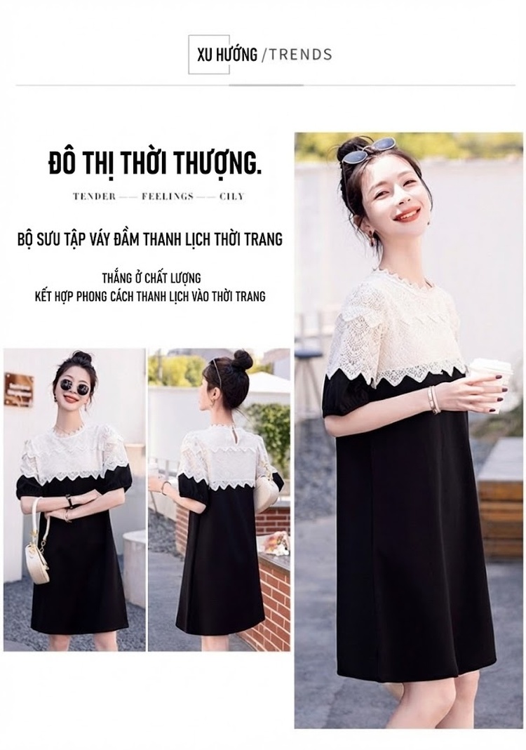 Váy liền thân Nữ Dệt Kim Màu Trắng, Đen chi tiết 2