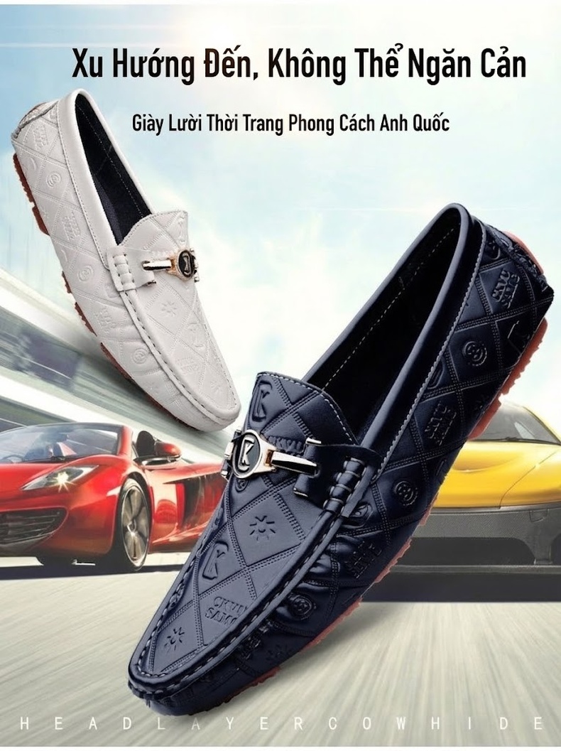 Giày Lười Nam Da Thật Cao Cấp Chiều Cao Đế Khoảng 2cm Màu Đen, Trắng, Xanh Navy chi tiết 2