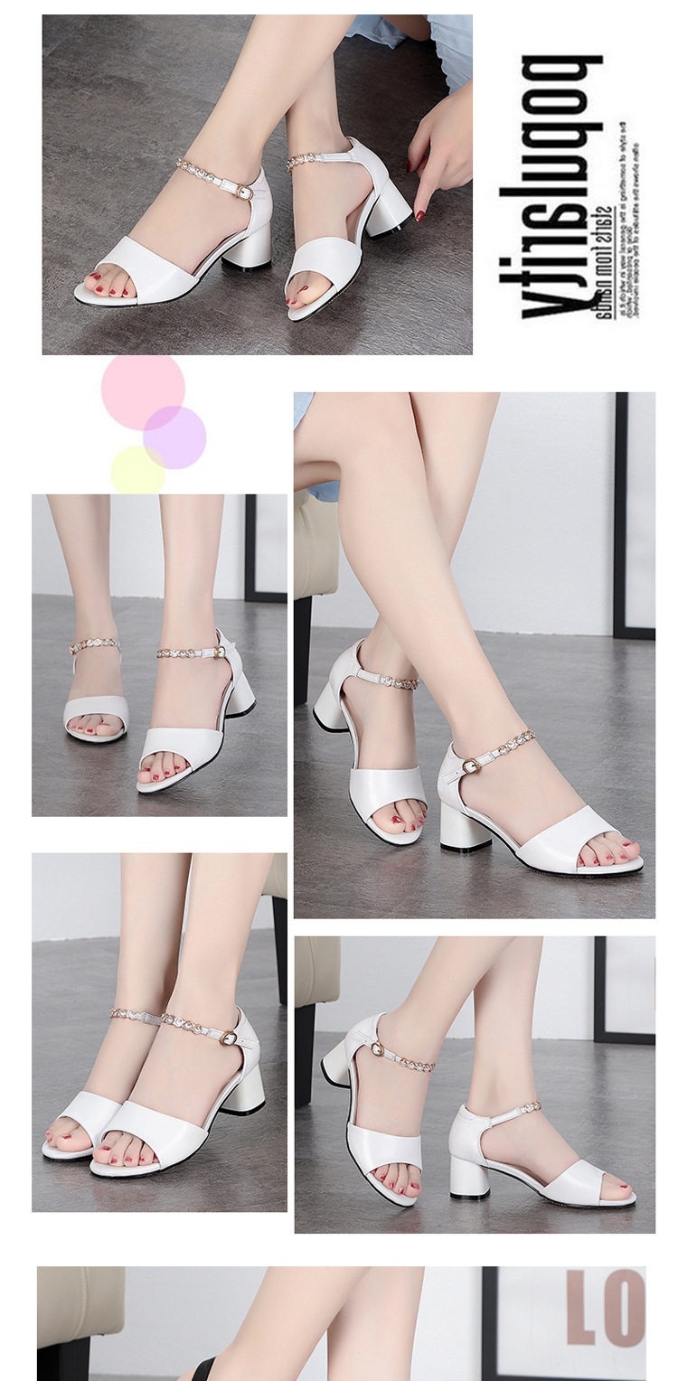 Dép Sandal Nữ Quai Hậu Đế Vuông Da Mềm Chống Trượt Đế Cao 5cm - 6cm Màu Trắng, Đen, Kem chi tiết 10