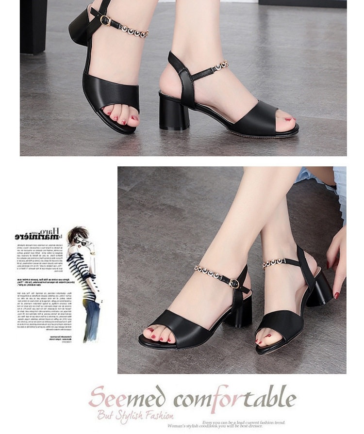 Dép Sandal Nữ Quai Hậu Đế Vuông Da Mềm Chống Trượt Đế Cao 5cm - 6cm Màu Trắng, Đen, Kem chi tiết 11