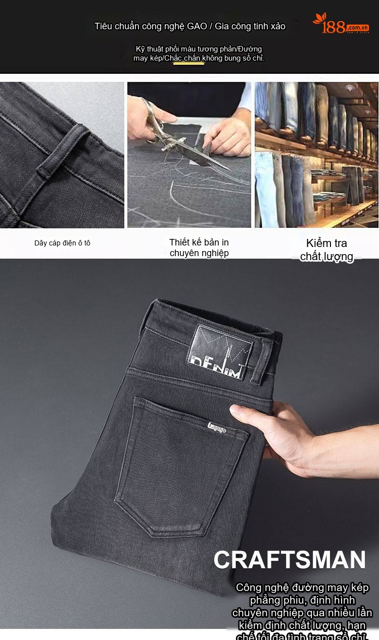 Quần Jean Dáng Suông Nam Cotton Cao Cấp Màu Đen, Xám... chi tiết 18
