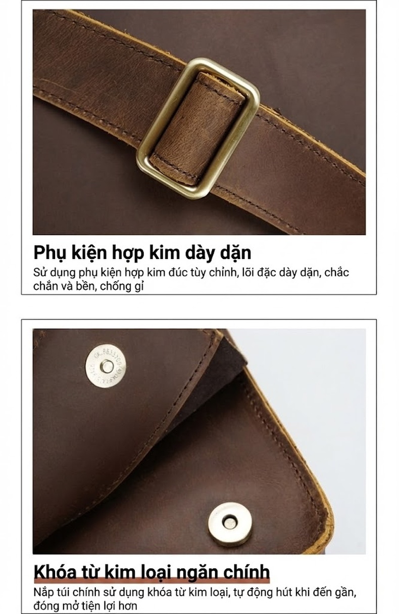 Túi Đeo Chéo Nam Da Bò Sáp Đựng Vừa Laptop, Ipad Phong Cách Retro Âu Mỹ chi tiết 15