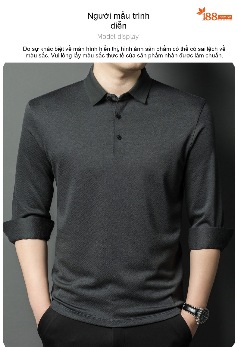 Áo Polo Nam Tay Dài Dệt Kim Cashmere Chống Nhăn Màu Đen, Đỏ Rượu Vang, Xám chi tiết 9