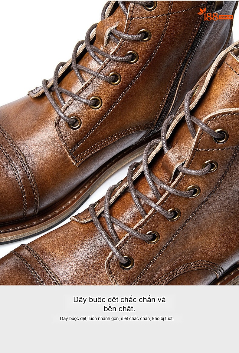 Giày Boot Martin Nam Cao Cổ Da Thật Đế Dày Chiều Cao Đế Khoảng 3cm Phong Cách Anh Quốc Màu Nâu, Đen chi tiết 15