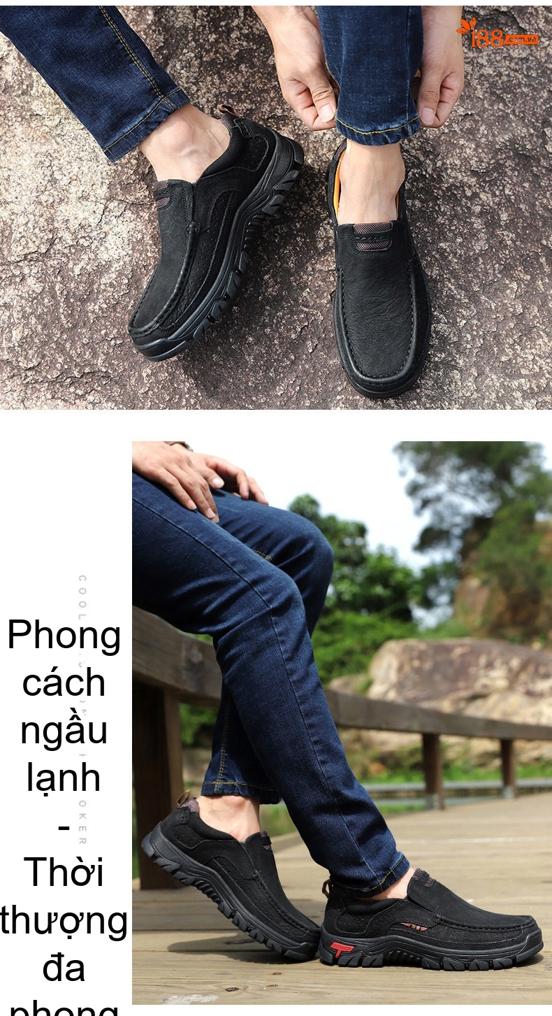 Giày Lười Nam Da Thật Size Lớn Đi Ngoài Trời Chiều Cao Đế Khoảng 4cm Màu Nâu, Xanh chi tiết 20