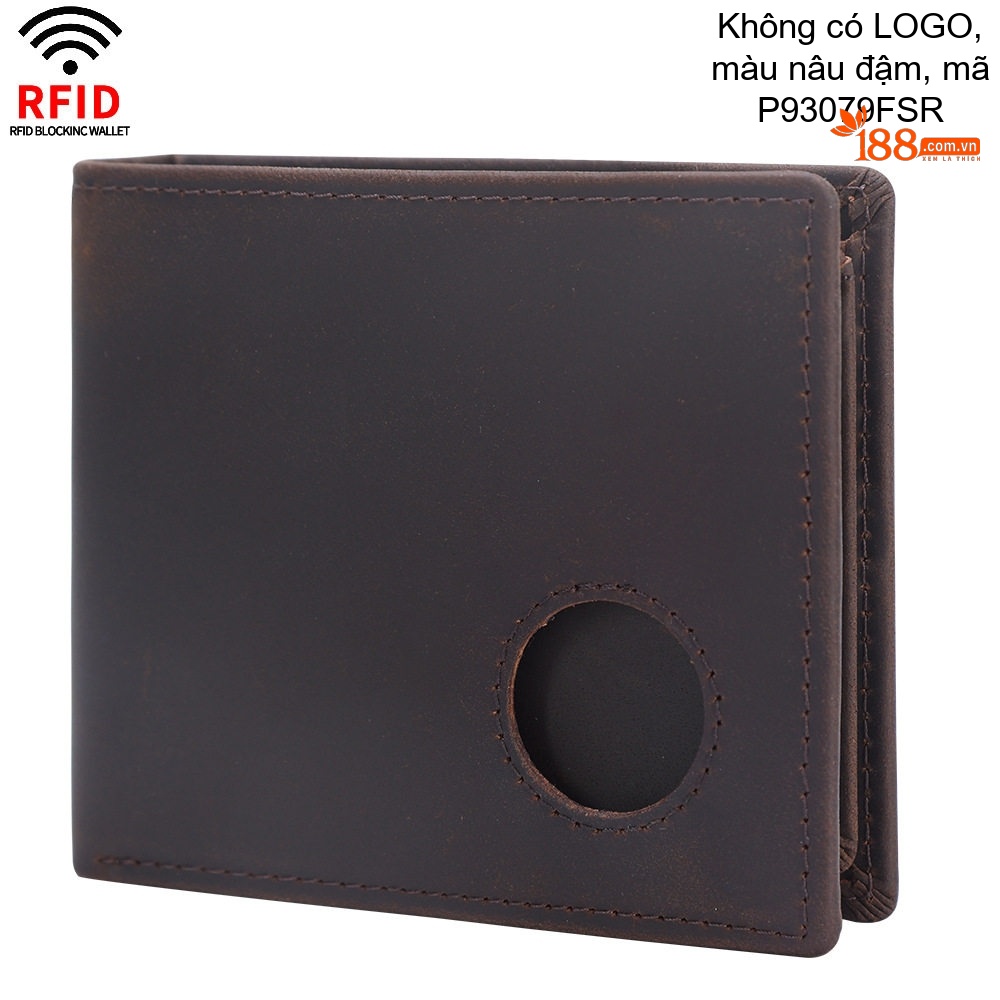 Ví Nam Da Bò Ngắn Dạng Gập Đôi Chống RFID Màu Nâu
